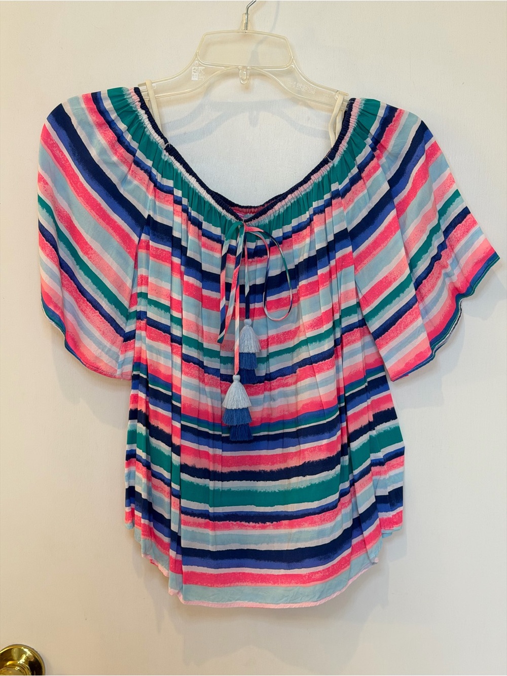 Lilly Pulitzer Striped Off-Shoulder Top in Pink, Blue & Teal